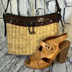 *Brighton cream weave handbag with leather trim